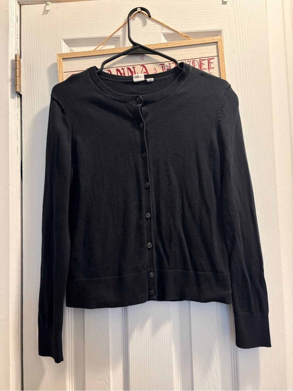GAP Black Button-Front Crewneck Cardigan